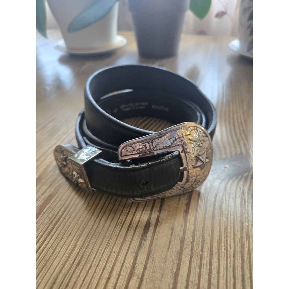 Nocona Belt Black Leather N2427201 Large Silver Buckle Star Mens 40